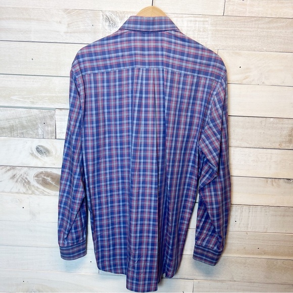 Peter Millar Plaid Button Up Shirt Mens Size Large Blue Pink Pocket - Picture 5 of 11